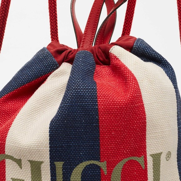 GUCCI Multicolor Canvas Sylvie Stripe Drawstring Backpack - Picture 5 of 8